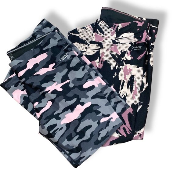 Calvin Klein Performance Leggings Lot of 2 Camouflage Pink Blue Gray Wicking LG - Picture 6 of 16